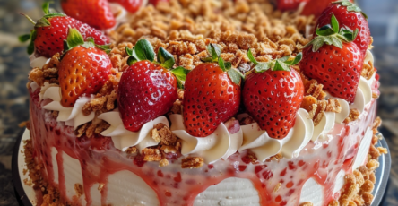 Mother's Day Strawberry Crunch Cake Delight