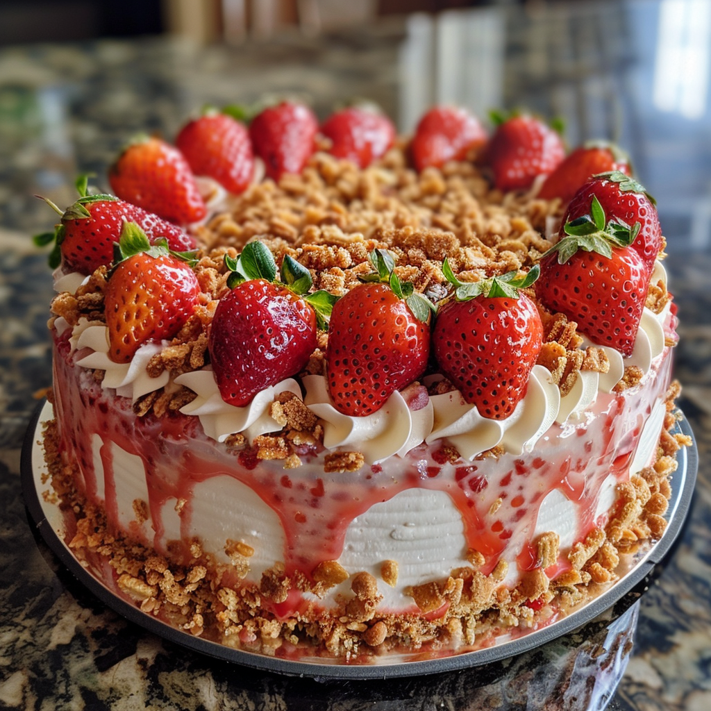 Mother's Day Strawberry Crunch Cake Delight