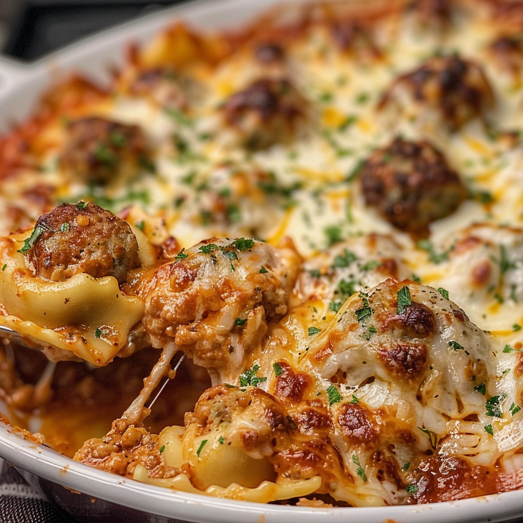 Slow Cooker Creamy Meatball Ravioli Bake