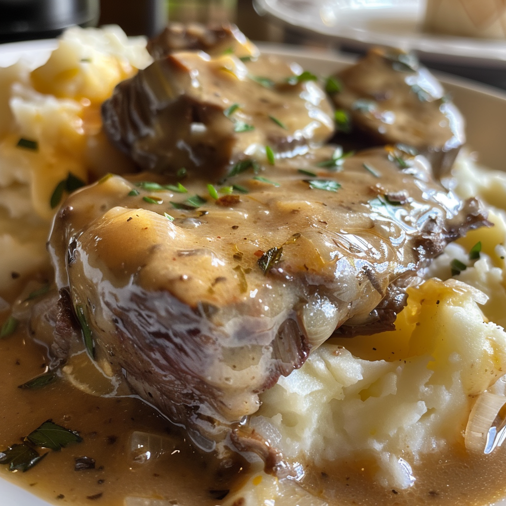 Crockpot Steak and Potato with Cheesy Gravy