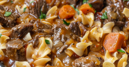 Slow Cooker 3-Ingredient Beef Stew Noodles