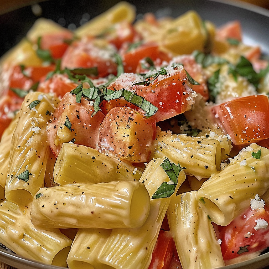 Tomato Basil Pasta with Light Ricotta Cream Sauce