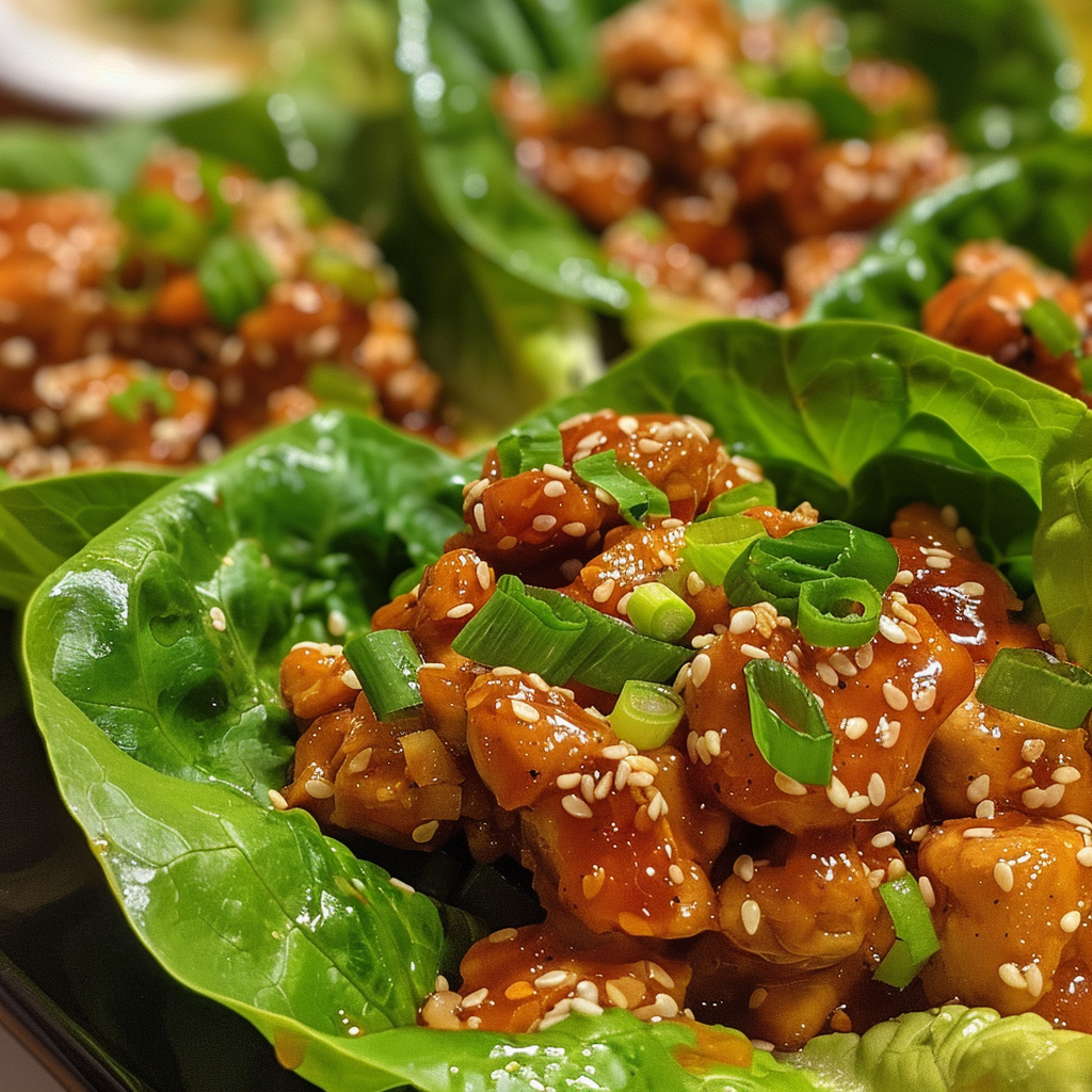 Sticky Sesame Chicken Lettuce Wraps