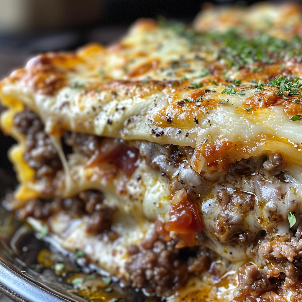 Parmesan Garlic Beef Cheeseburger Lasagna