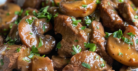 Slow Cooker 4-Ingredient Mushroom Beef Tips