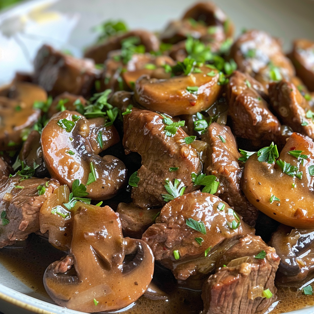Slow Cooker 4-Ingredient Mushroom Beef Tips