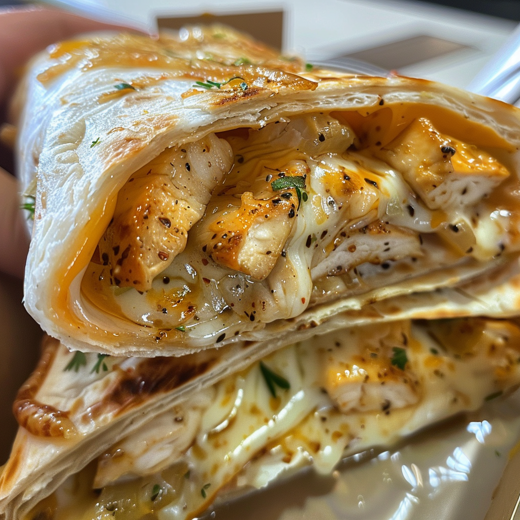 Ooey-Gooey Cheesy Garlic Chicken Wraps