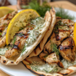 Greek Grilled Lemon Chicken Pita Wraps with Dill Garlic Yogurt Sauce