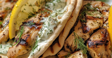 Greek Grilled Lemon Chicken Pita Wraps with Dill Garlic Yogurt Sauce