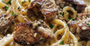 Garlic Butter Surf and Turf Alfredo Pasta