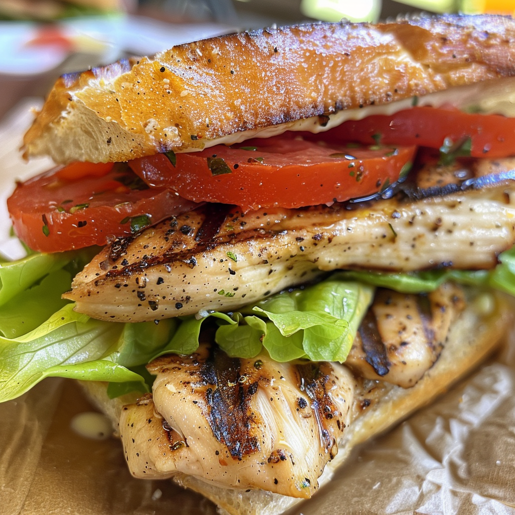 Garlic Butter Lettuce Tomato and Grilled Chicken Sandwich