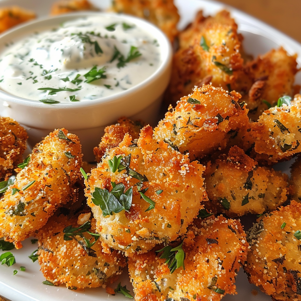 Crispy Cheesy Herb Bites with Creamy Dip
