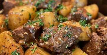 Slow Cooker Garlic Butter Beef and Potatoes