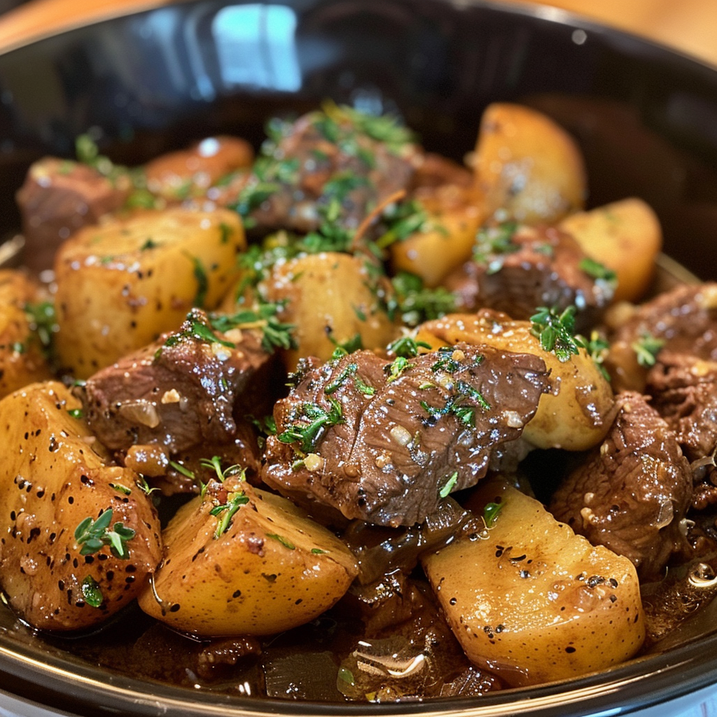 Slow Cooker Garlic Butter Beef and Potatoes