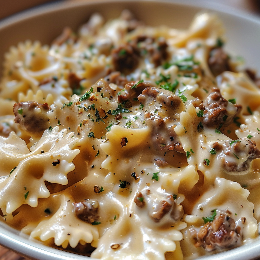 Creamy Cheesy Beef Bowtie Pasta