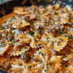 Creamy Cheesy Beef Bowtie Pasta