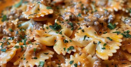 Creamy Cheesy Beef Bowtie Pasta
