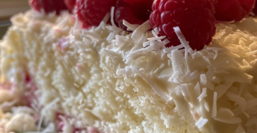 Raspberry Coconut Snowball Cake