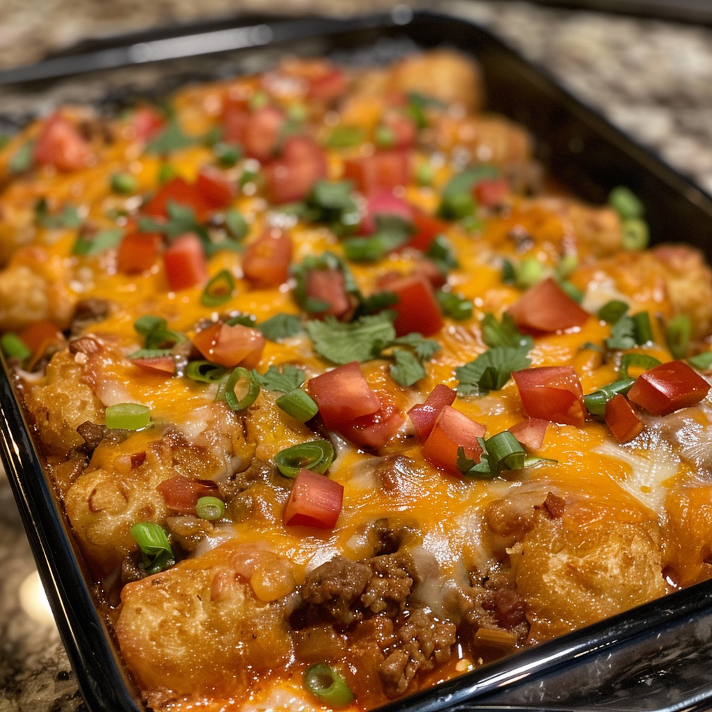 Loaded Beef Taco Tater Tot Casserole