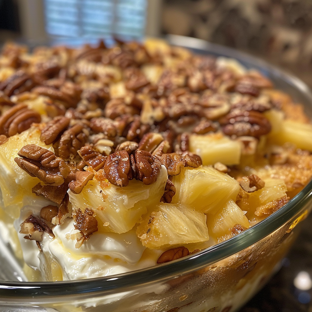 Pineapple Pecan Cream Cheese Crunch Bake
