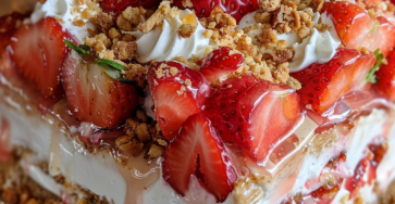 Strawberry Crunch Poke Cake