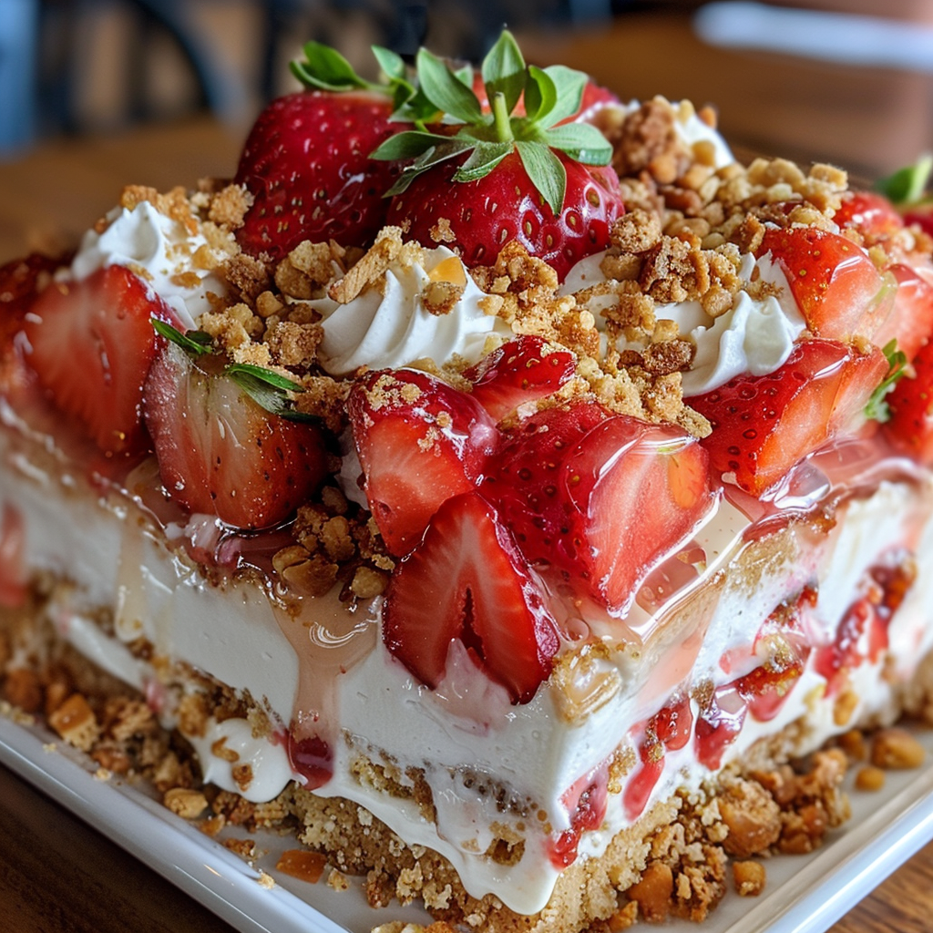 Strawberry Crunch Poke Cake