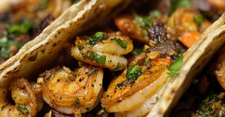 Garlic Butter Steak & Shrimp Smash Tacos