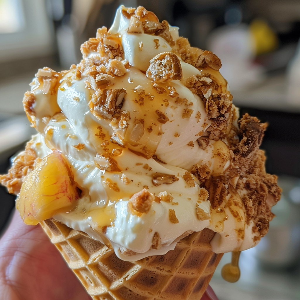 Peach Cobbler Cheesecake Cones