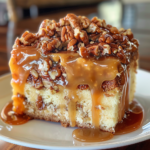 Caramel Butter Pecan Praline Poke Cake