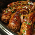 Slow Cooker 4-Ingredient Bangers and Onions