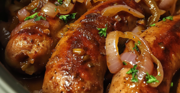 Slow Cooker 4-Ingredient Bangers and Onions