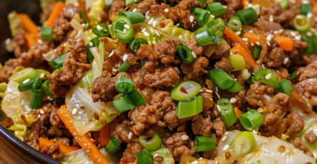 Healthy Chinese Ground Beef & Cabbage Stir Fry
