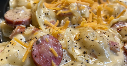 Crockpot Pierogi Casserole with Kielbasa