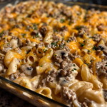 Cheesy Ground Beef Stroganoff Pasta Casserole