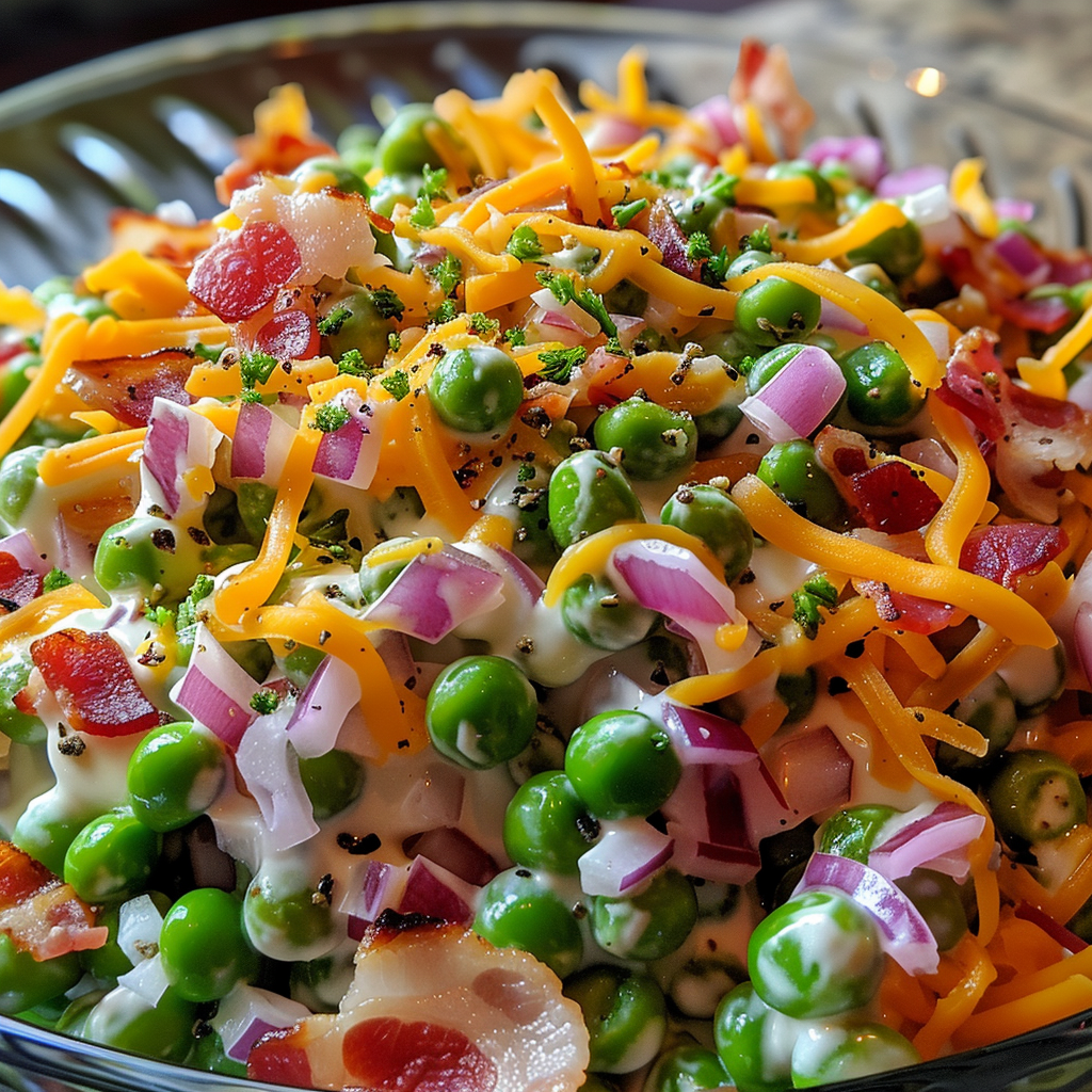 Pea Salad Recipe with Red Onions and Cheese
