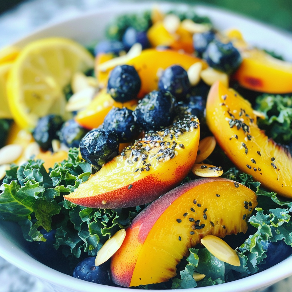 Summer Peach Blueberry Kale Salad