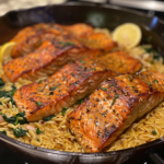 One Skillet Salmon with Lemon Orzo