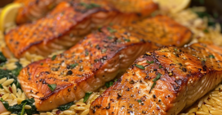 One Skillet Salmon with Lemon Orzo