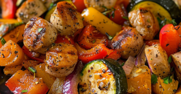 10 Minute Air Fryer Chicken Sausage and Veggies