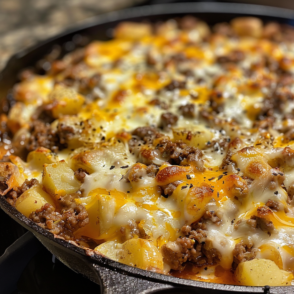 Ground Beef and Potato Cheesy Skillet