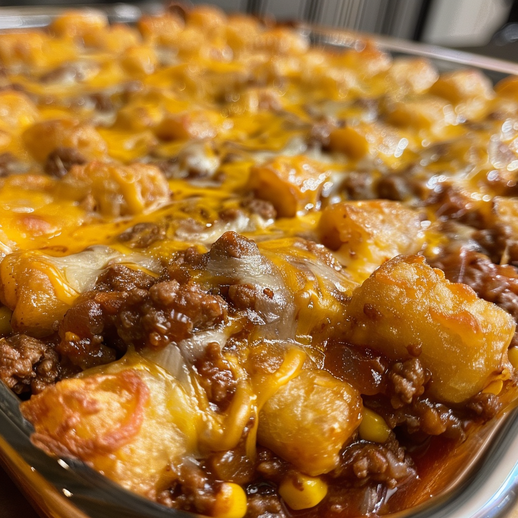 Cheddar Beef Sloppy Joe Tater Tot Casserole
