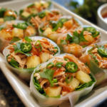 Sticky-Sweet Pineapple Jalapeño Chicken Rice Paper Wrap Rolls with Chili Sauce