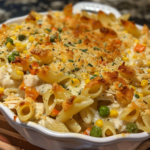 Creamy Chicken Pot Pie Pasta Bake