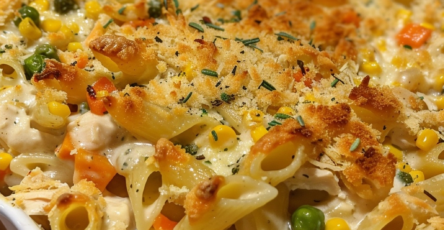 Creamy Chicken Pot Pie Pasta Bake