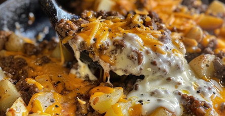 Ground Beef and Potato Cheesy Skillet