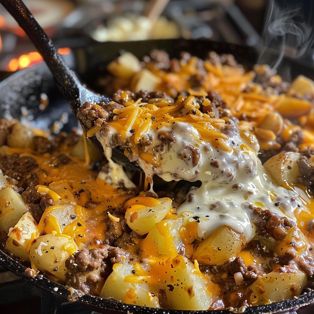 Ground Beef and Potato Cheesy Skillet