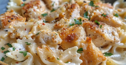 Mozzarella Garlic Butter Chicken Bowties in Cheesy Cream