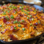 Cheesy Garlic Loaded Hashbrowns with Turkey Bacon