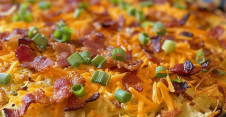 Cheesy Garlic Loaded Hashbrowns with Turkey Bacon