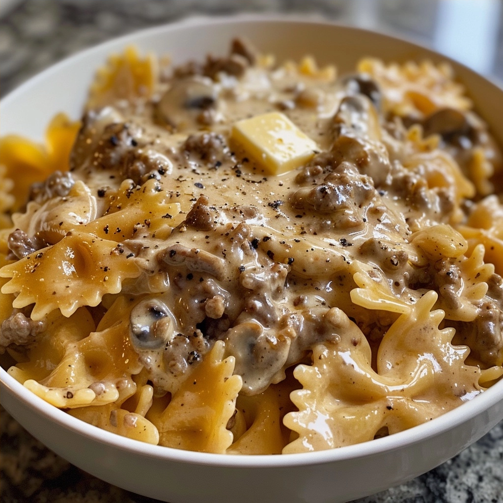 Creamy Velveeta Beef & Bowtie Pasta